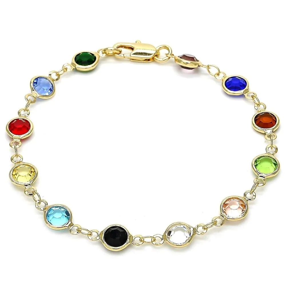 18K Gold Filled High Polish Finsh Gold and Multi Color Crystal Round bRACELET