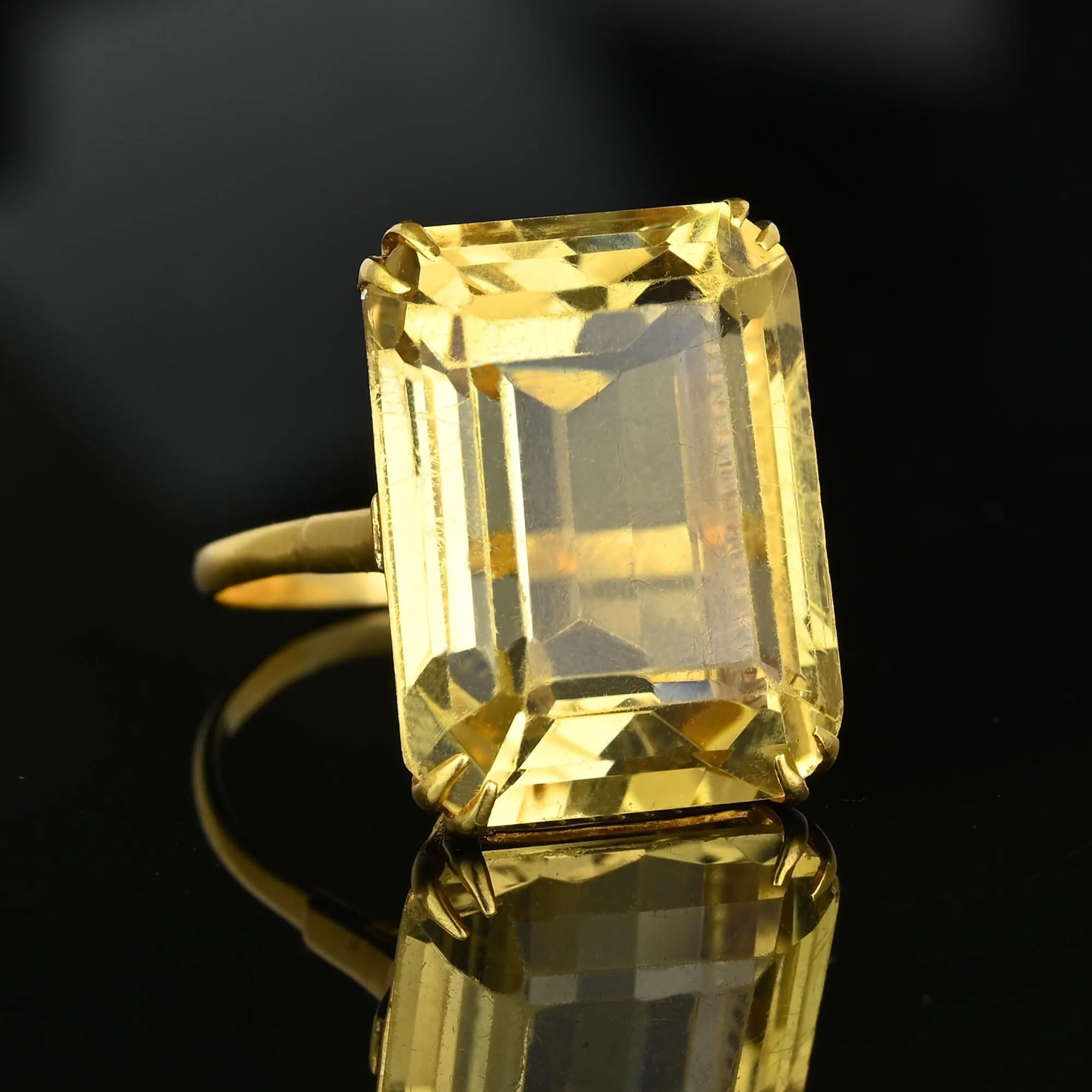 18K Gold Step Cut Rectangular 16 CTW Natural Citrine Ring