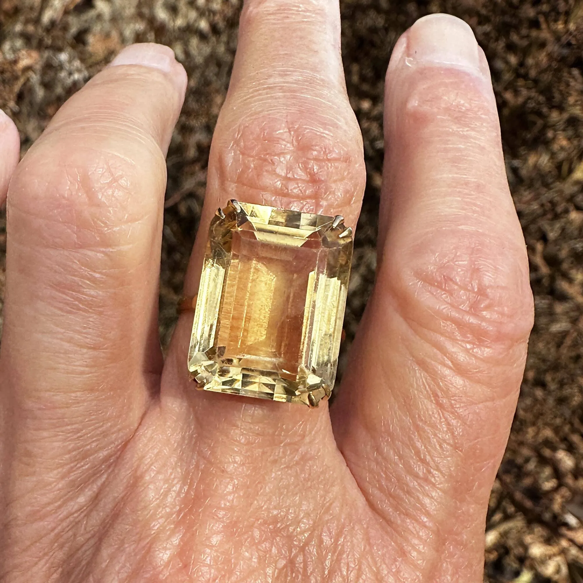 18K Gold Step Cut Rectangular 16 CTW Natural Citrine Ring