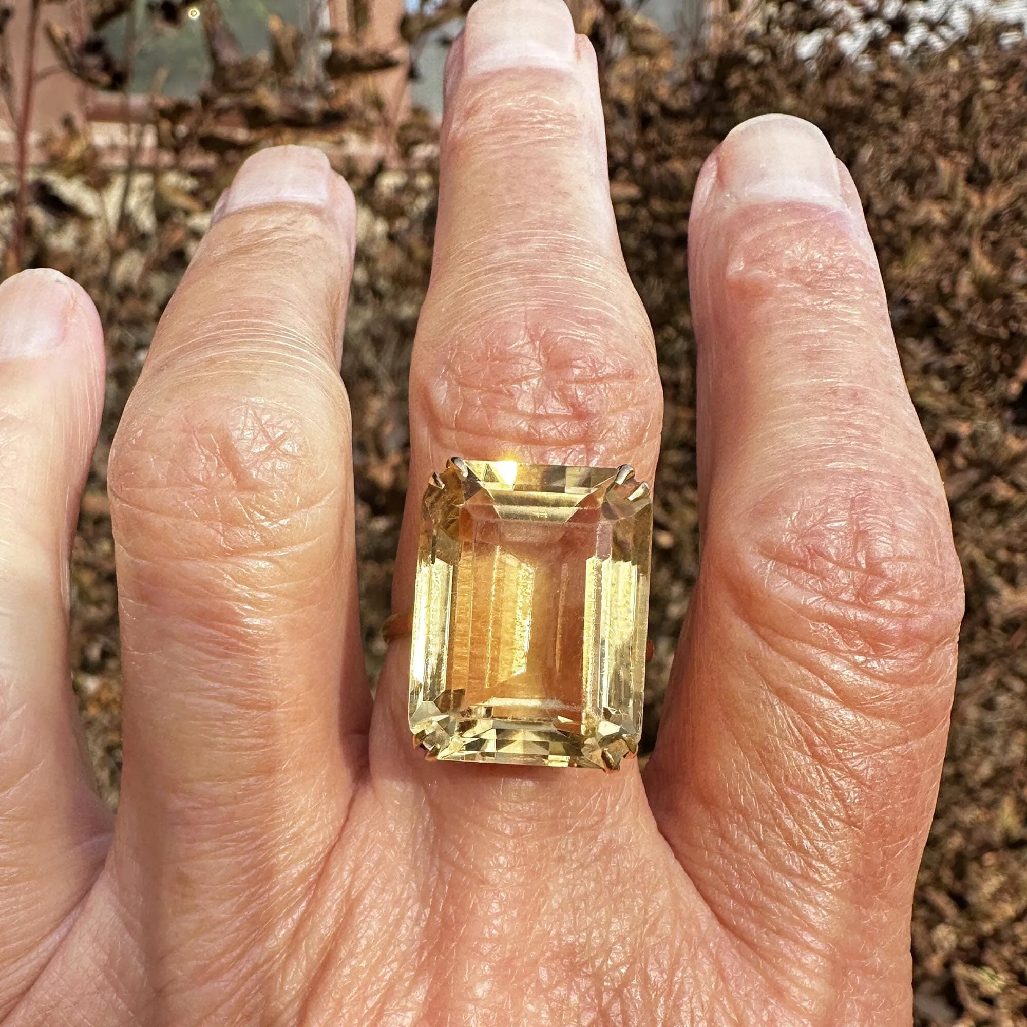 18K Gold Step Cut Rectangular 16 CTW Natural Citrine Ring