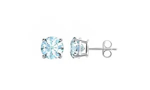 18k White Gold Plated 1/4 Carat Round Created Aquamarine Stud Earrings 4mm