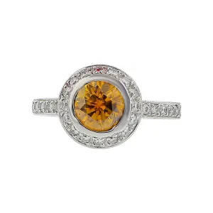 18K Yellow Gold Citrine and Diamond Halo Ring