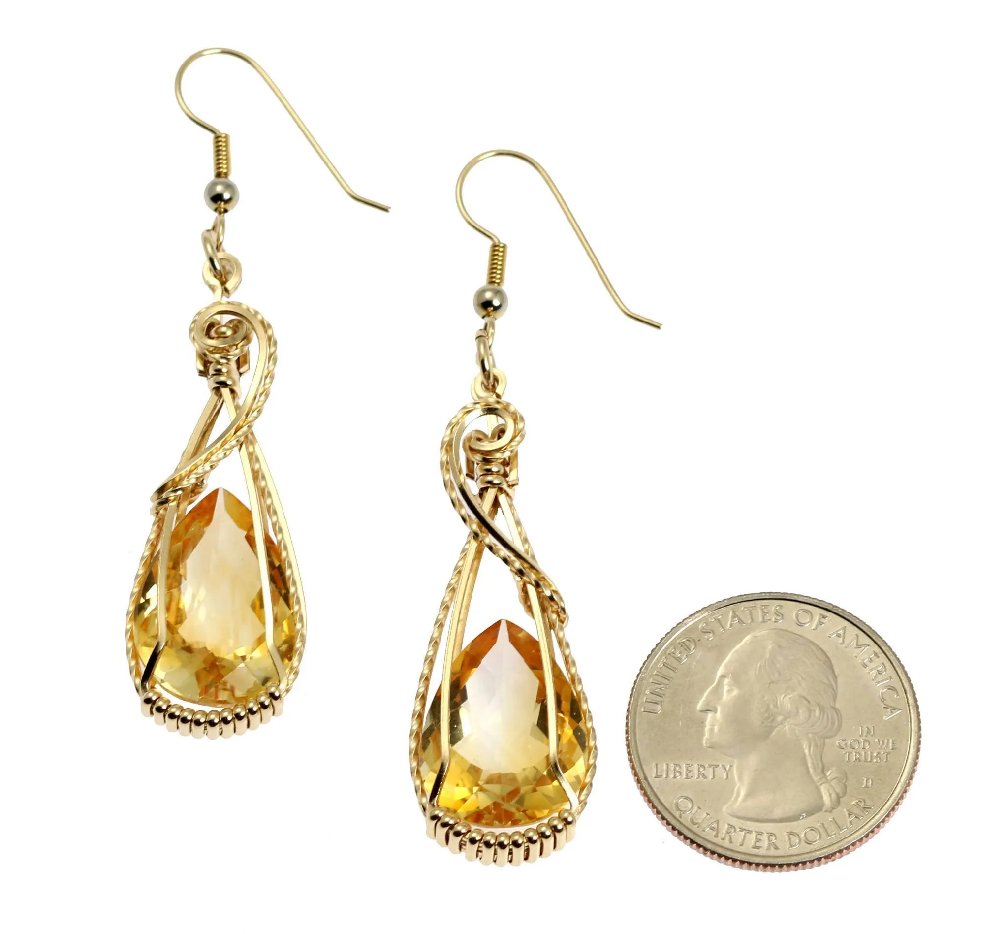 21 CT Citrine 14K Gold-filled Wire Wrapped Earrings