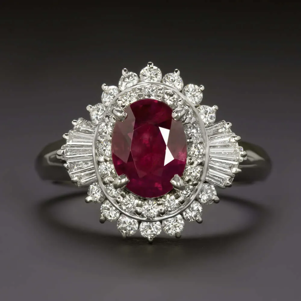 2.2ct GIA CERTIFIED NATURAL RUBY DIAMOND PLATINUM COCKTAIL RING HALO BALLERINA