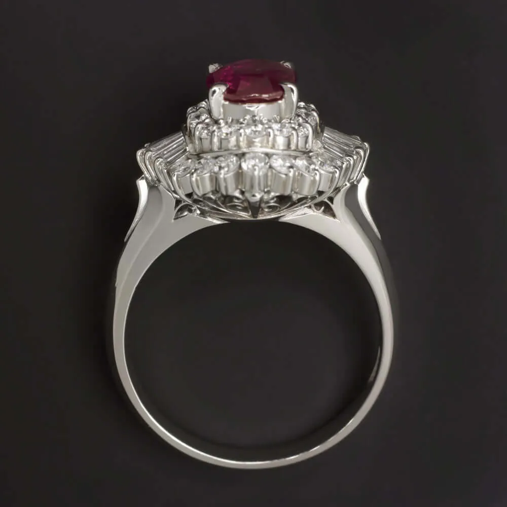 2.2ct GIA CERTIFIED NATURAL RUBY DIAMOND PLATINUM COCKTAIL RING HALO BALLERINA