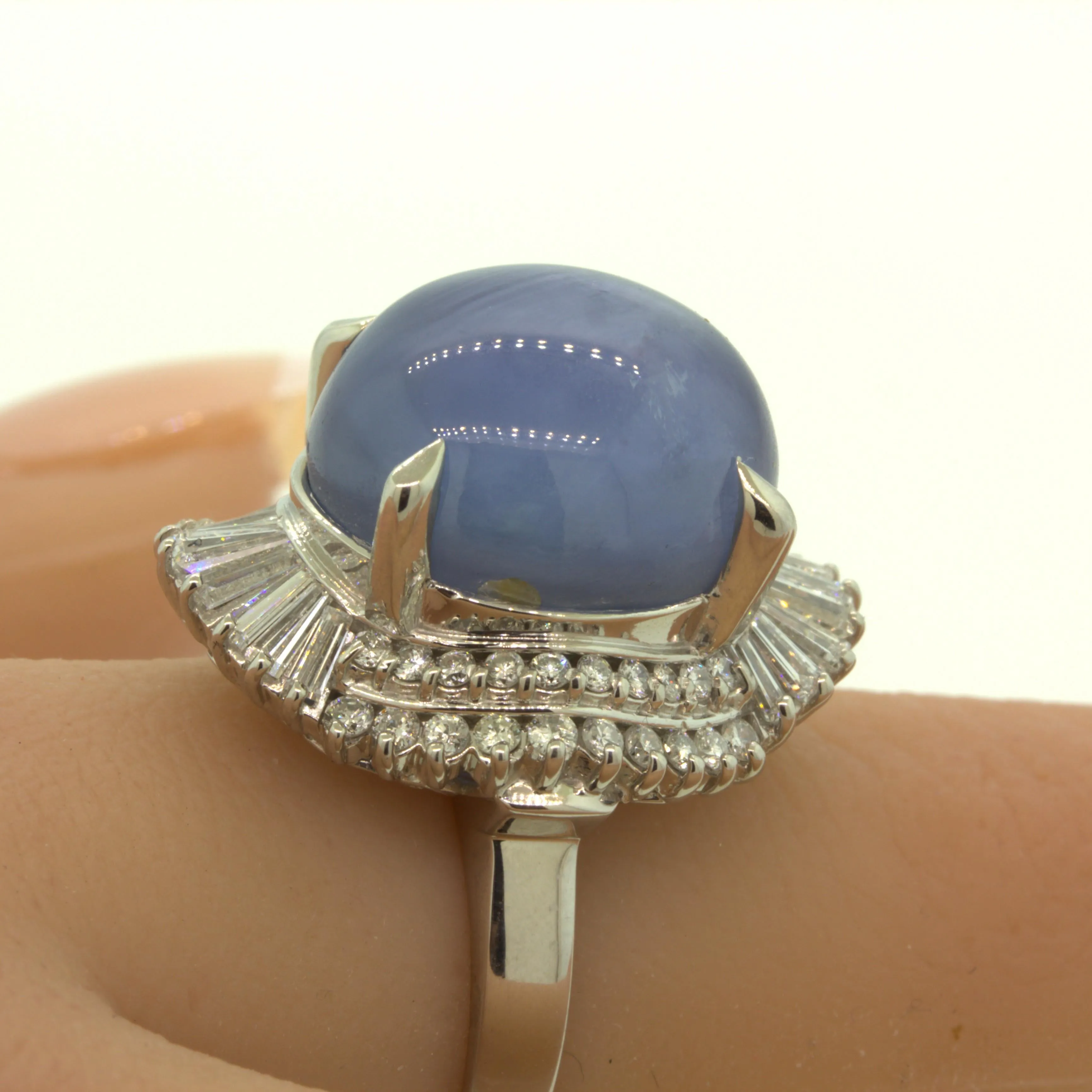 26.75 Carat Star Sapphire Diamond Platinum Cocktail Ring