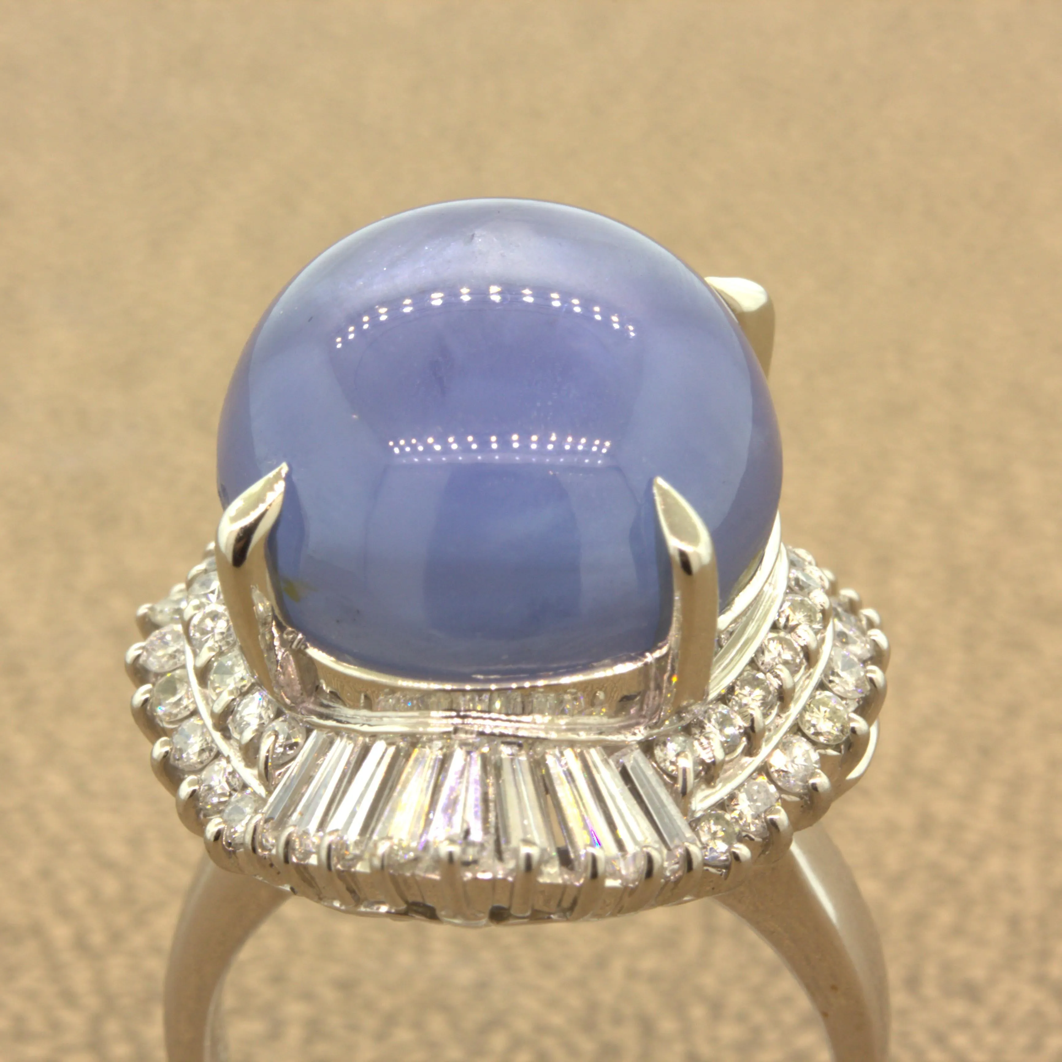 26.75 Carat Star Sapphire Diamond Platinum Cocktail Ring