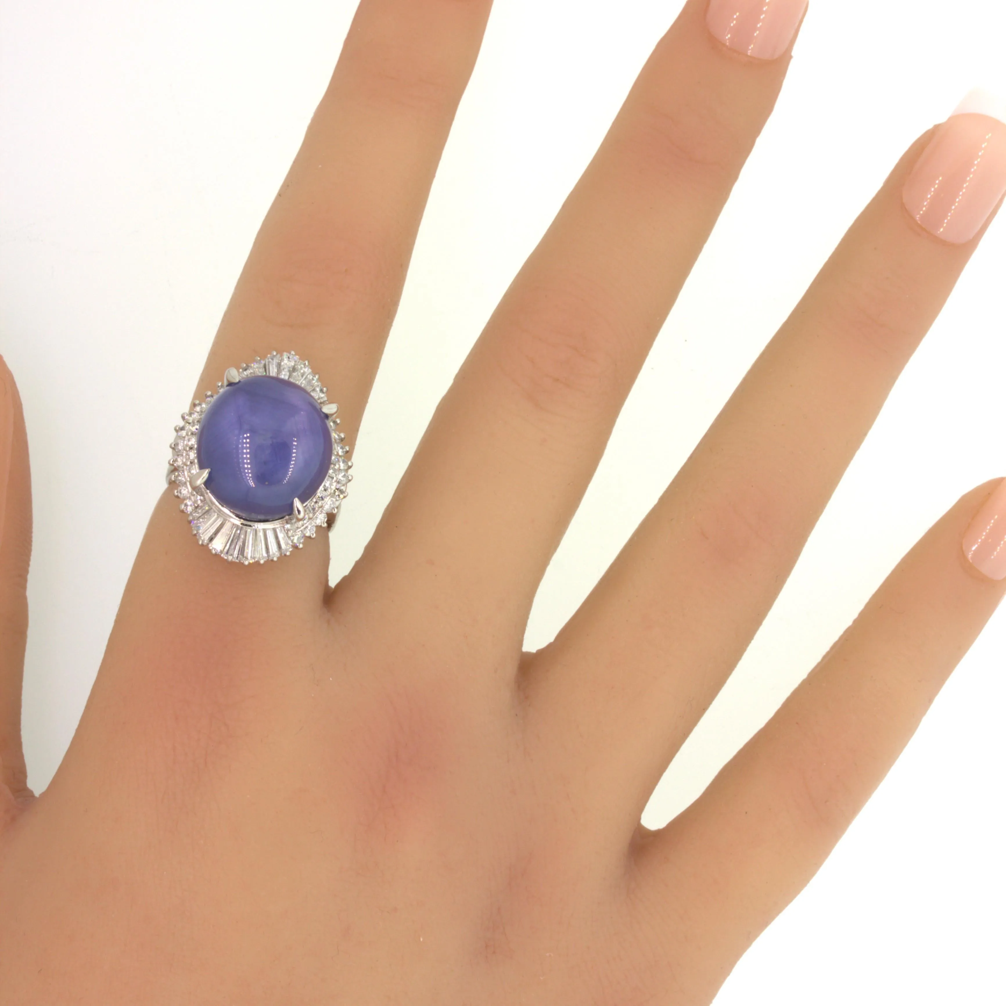 26.75 Carat Star Sapphire Diamond Platinum Cocktail Ring