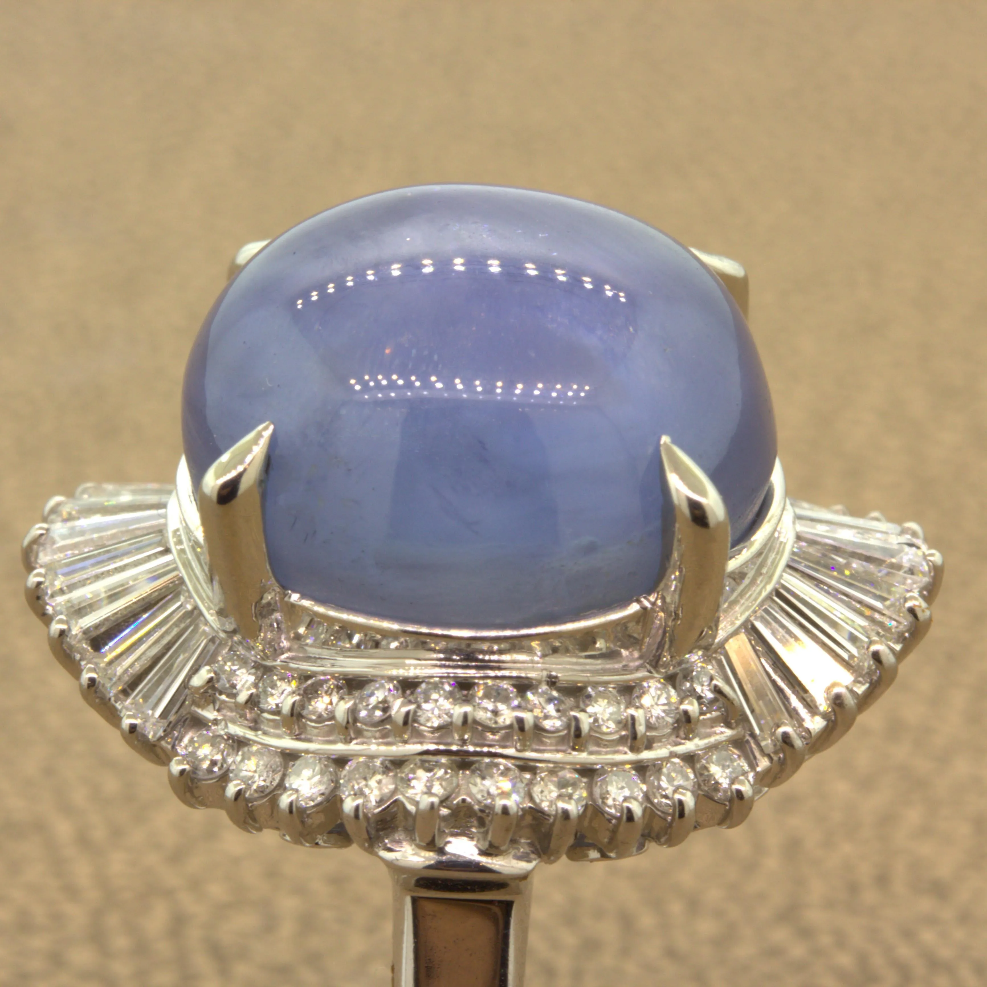 26.75 Carat Star Sapphire Diamond Platinum Cocktail Ring