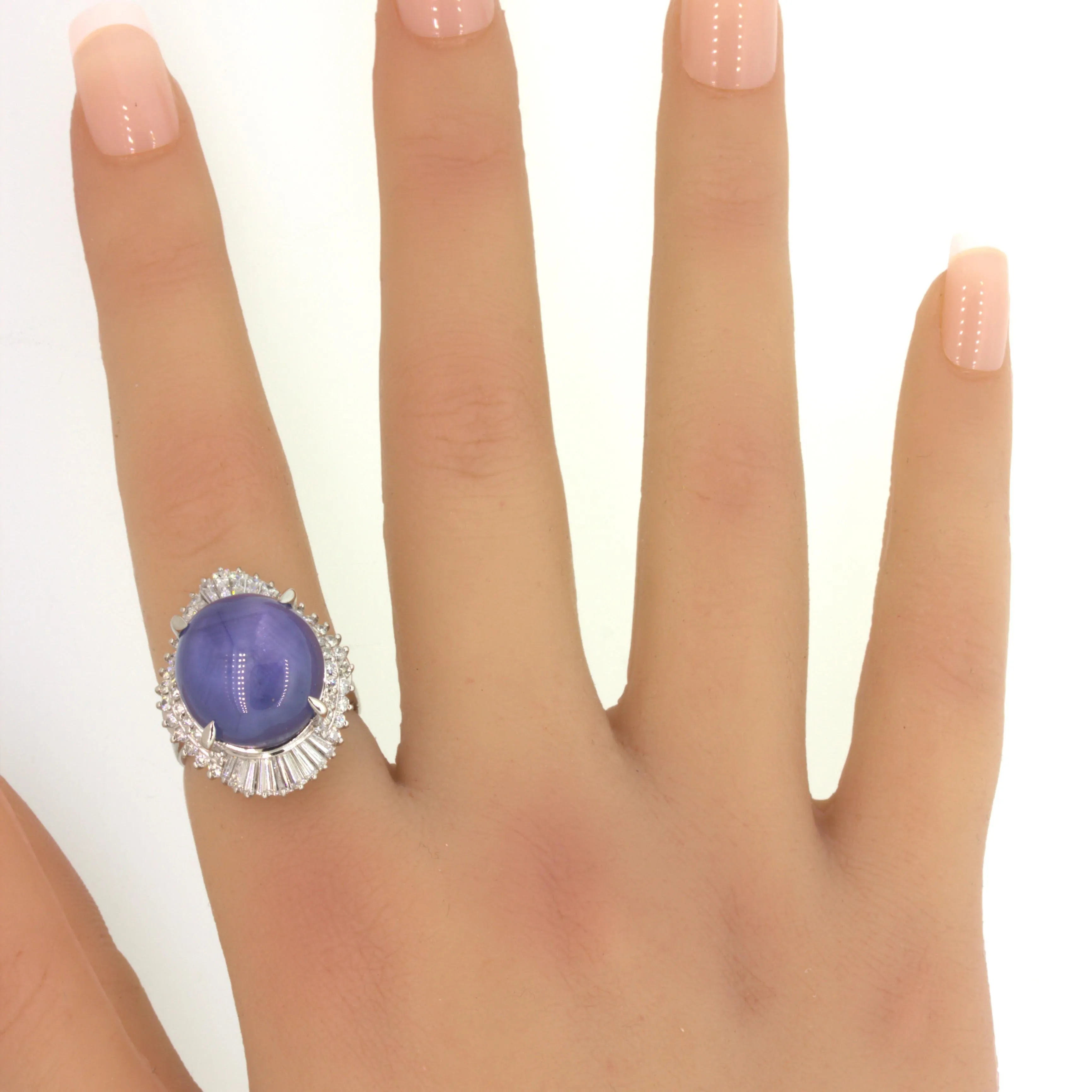 26.75 Carat Star Sapphire Diamond Platinum Cocktail Ring