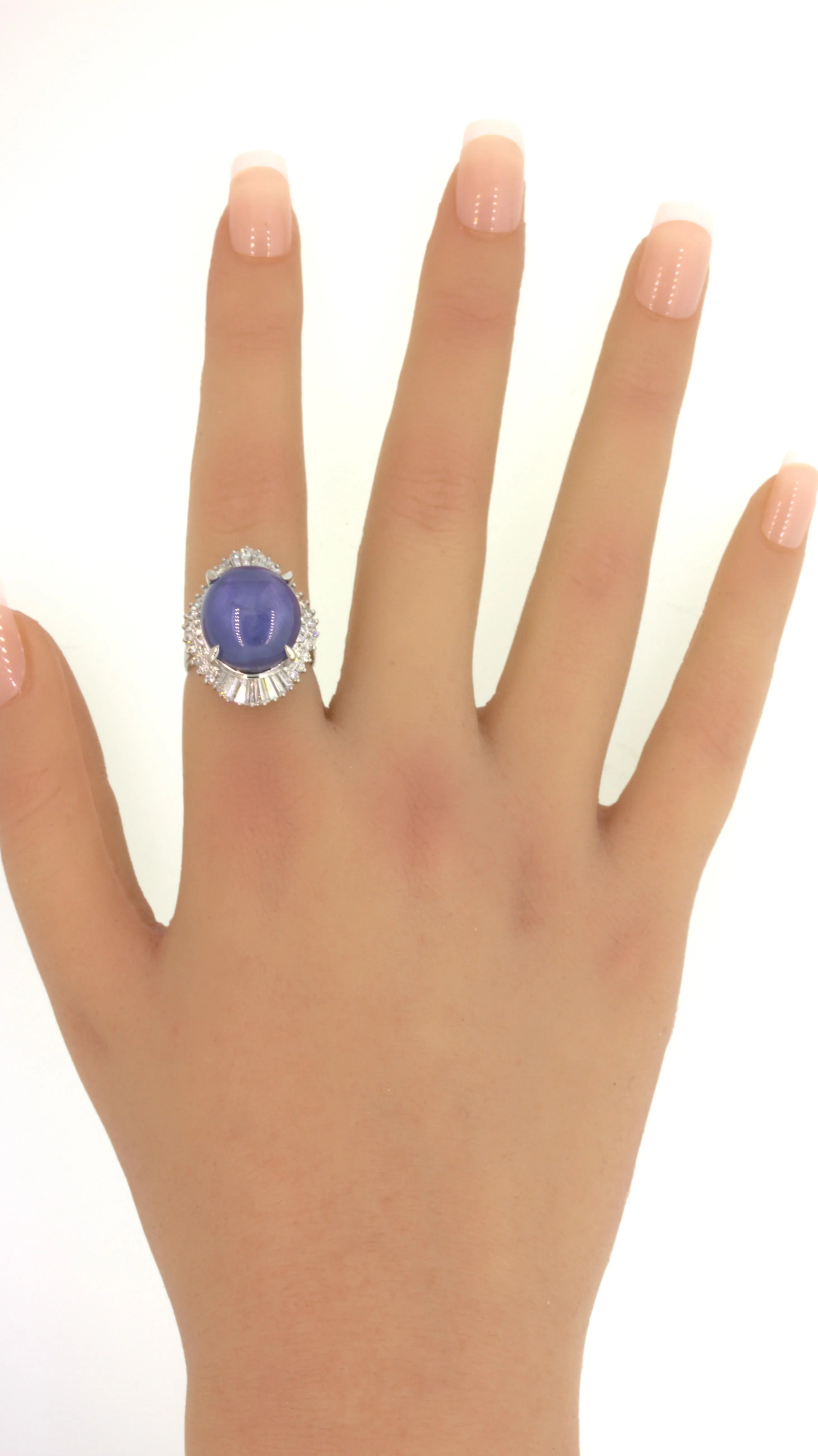 26.75 Carat Star Sapphire Diamond Platinum Cocktail Ring