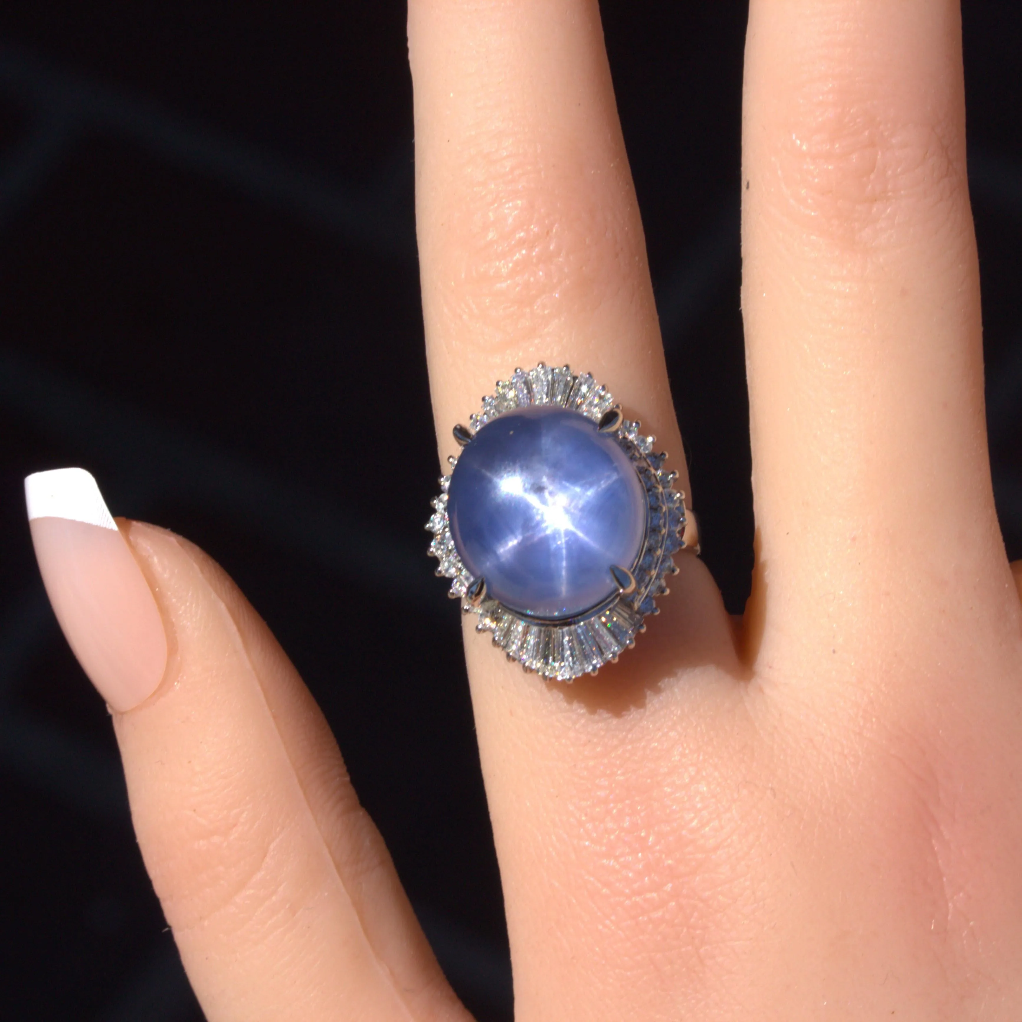 26.75 Carat Star Sapphire Diamond Platinum Cocktail Ring