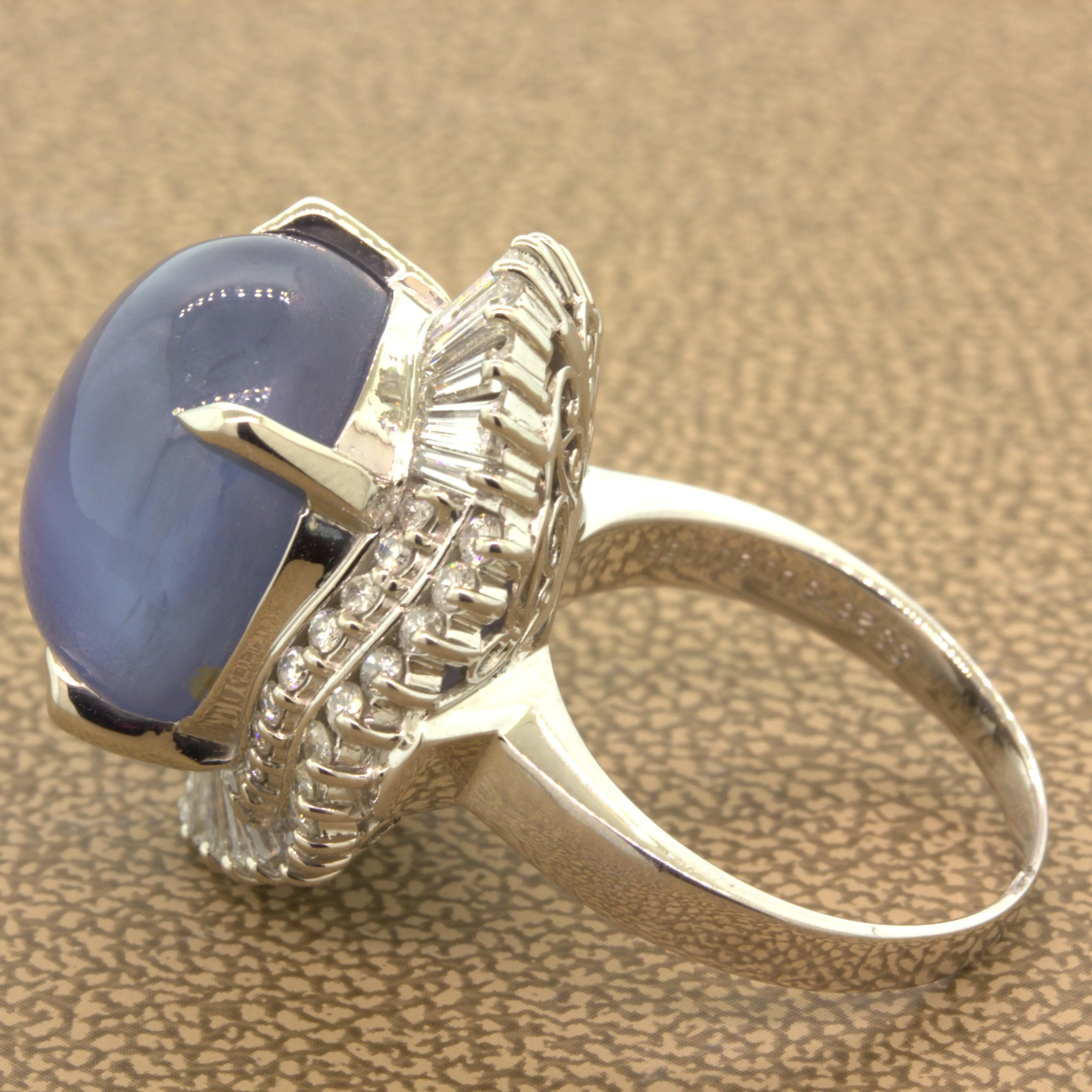 26.75 Carat Star Sapphire Diamond Platinum Cocktail Ring