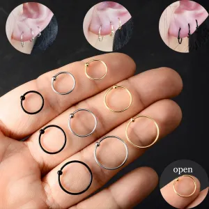 2PCS /Pack Surgical Steel Captive Bead Ring Ear Hoop Nose Ring Loop Ear Tragus Cartilalge Piercing Ring Body Jewelry Earring