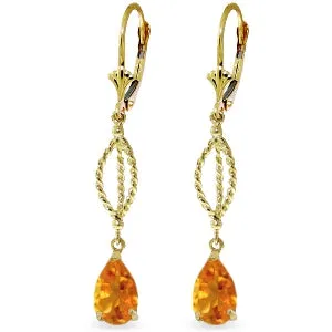 3 Carat 14K Solid Yellow Gold Fleur De Lis Citrine Earrings