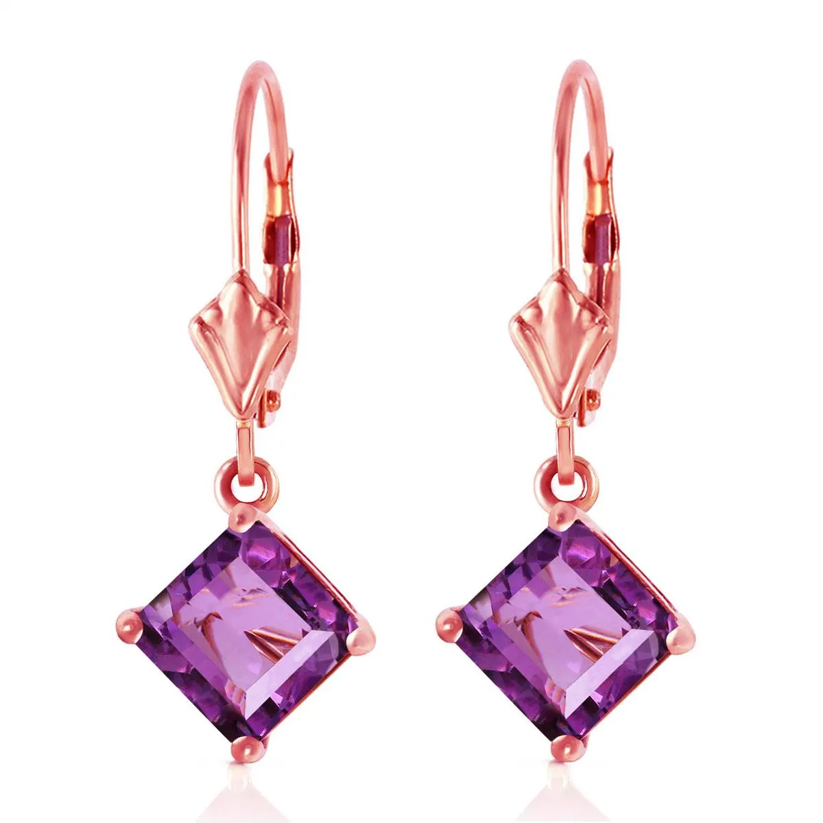 3.2 Carat 14K Solid Rose Gold Amethyst Simplicity Earrings