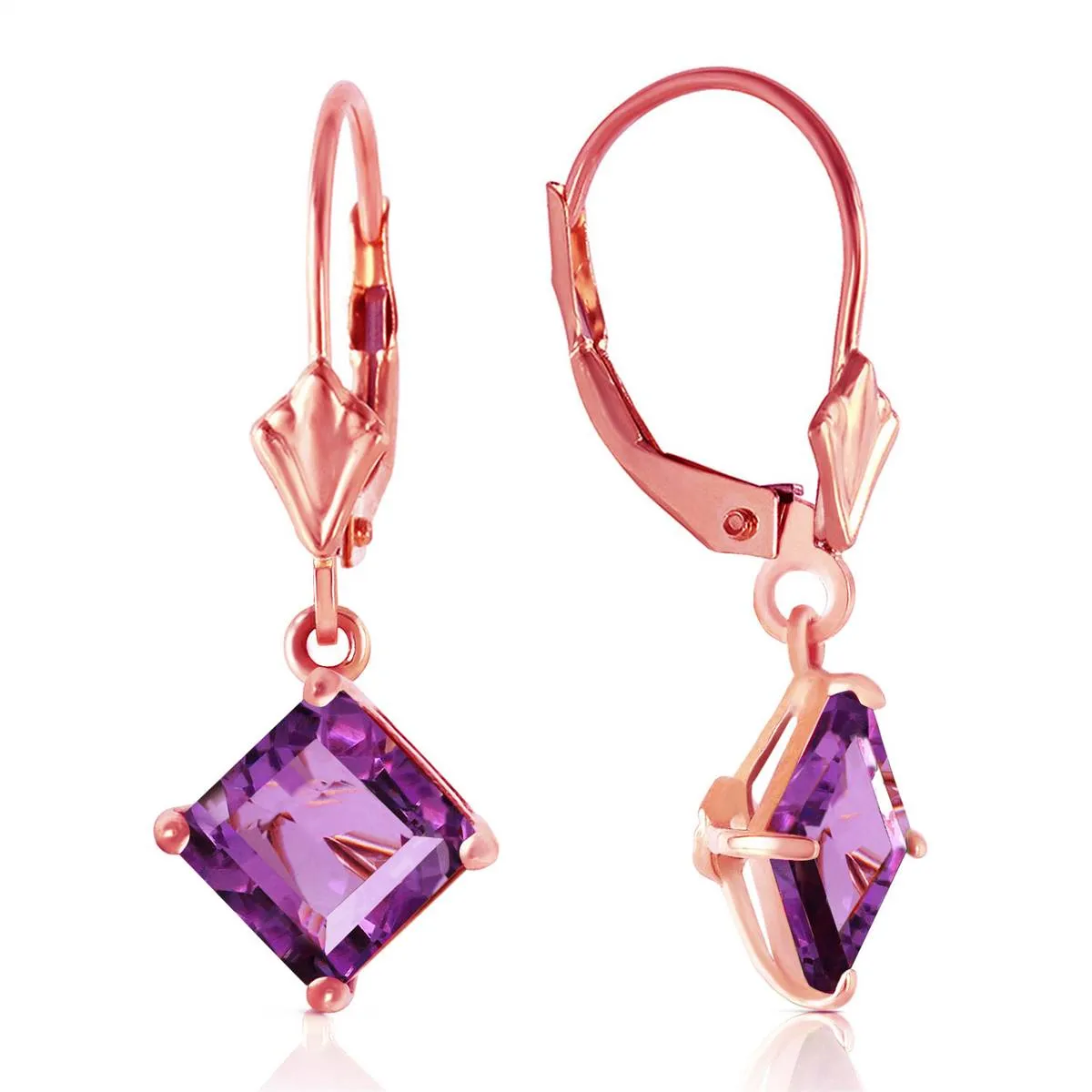 3.2 Carat 14K Solid Rose Gold Amethyst Simplicity Earrings