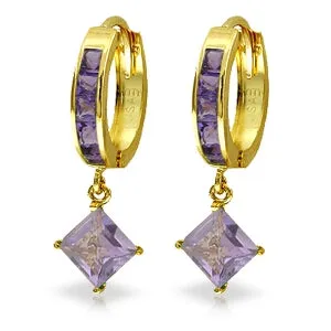 3.8 Carat 14K Solid Yellow Gold Hoop Earrings Dangling Amethysts