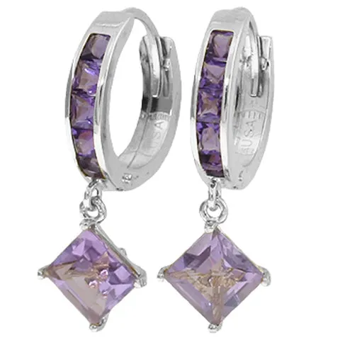 3.8 Carat 14K Solid Yellow Gold Hoop Earrings Dangling Amethysts