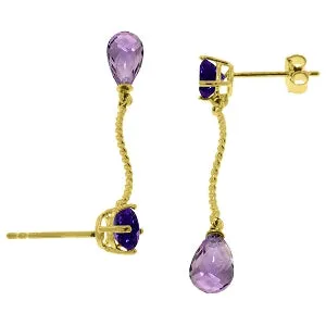 4.3 Carat 14K Solid Yellow Gold Danglings Earrings Natural Amethyst