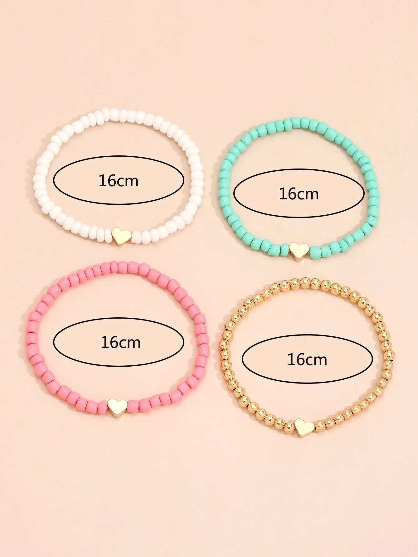 4pcs Heart Decor Beaded Bracelet Heart Elastic Beaded Bracelet Set Candy Color