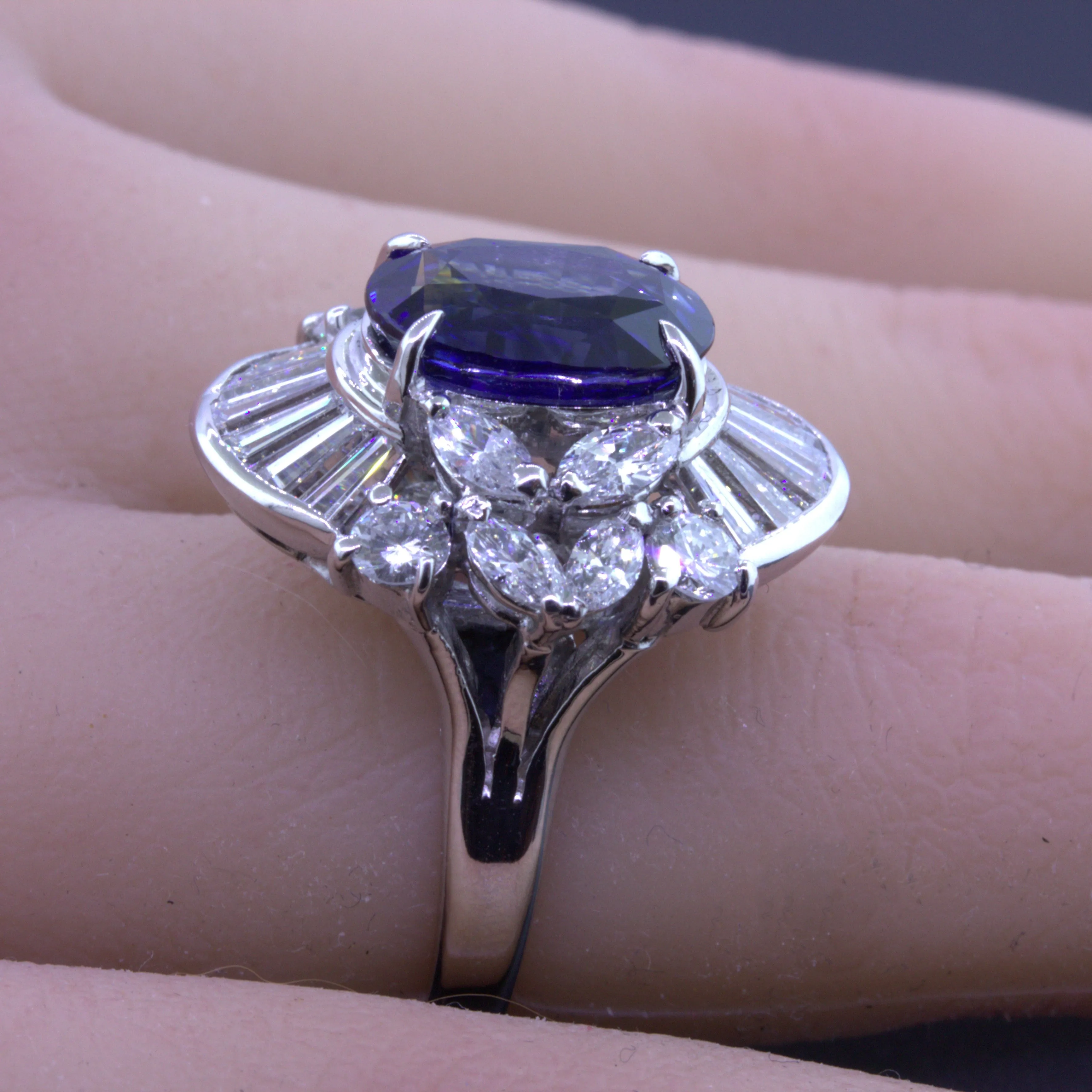 5.67 Carat Blue Sapphire Diamond Platinum Cocktail Ring