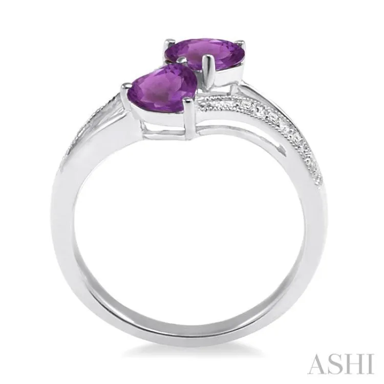 5&6 mm Heart Shape Amethyst and 1/50 Ctw Single Cut Diamond Ring in Sterling Silver