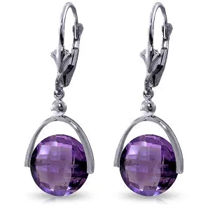 6.5 Carat 14K Solid White Gold Leverback Earrings Checkerboard Cut Amethyst