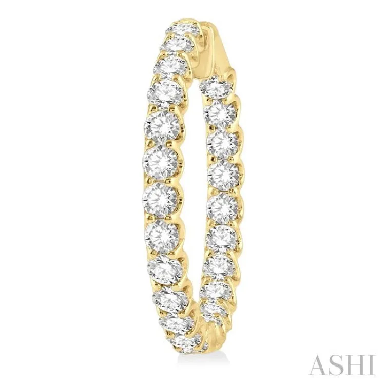 7 Ctw Round Cut Diamond In-Out Hoop Earring in 14K Yellow Gold