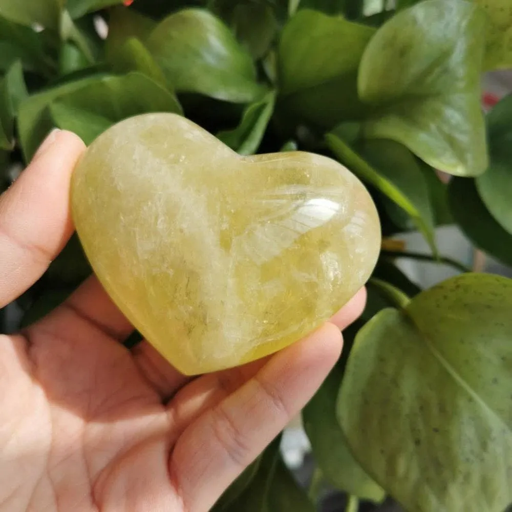 70-80mm Citrine Heart, Citrine Puffy Heart, Untreated Citrine, Rainbows, Natural Stone, Deep Orange to Light Yellow, with Natural Flaws