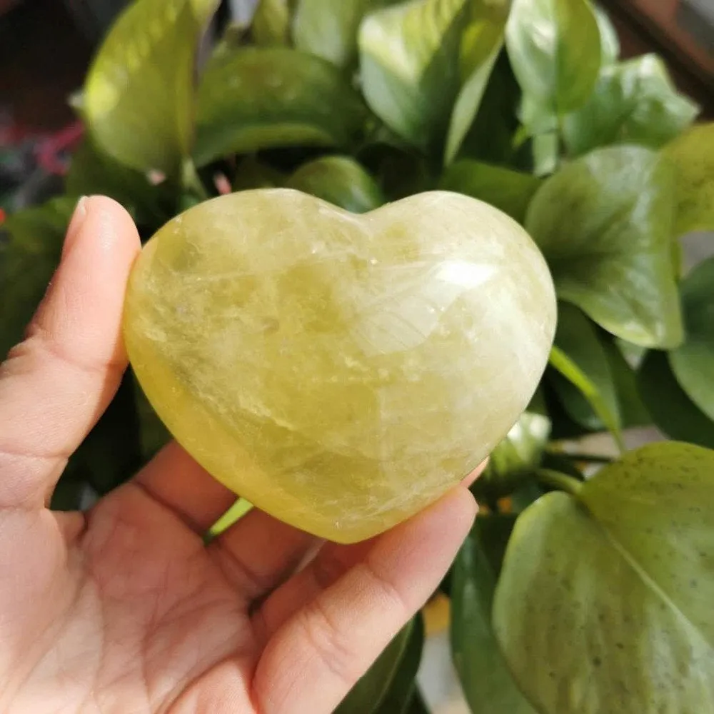 70-80mm Citrine Heart, Citrine Puffy Heart, Untreated Citrine, Rainbows, Natural Stone, Deep Orange to Light Yellow, with Natural Flaws