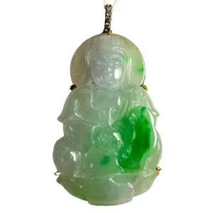 750 Yellow Gold Jade Diamond Kuan Yin Pendant