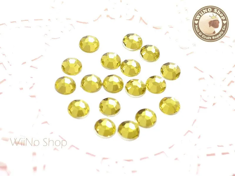 8mm Light Yellow Citrine Round Flatback Acrylic Rhinestone - 50 pcs