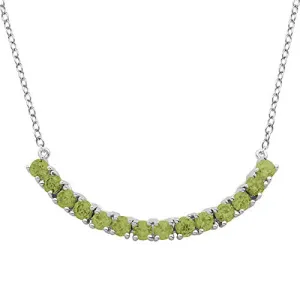 925 Sterling Silver Genuine Peridot August Birthstone Curved Bar Necklace, 18"