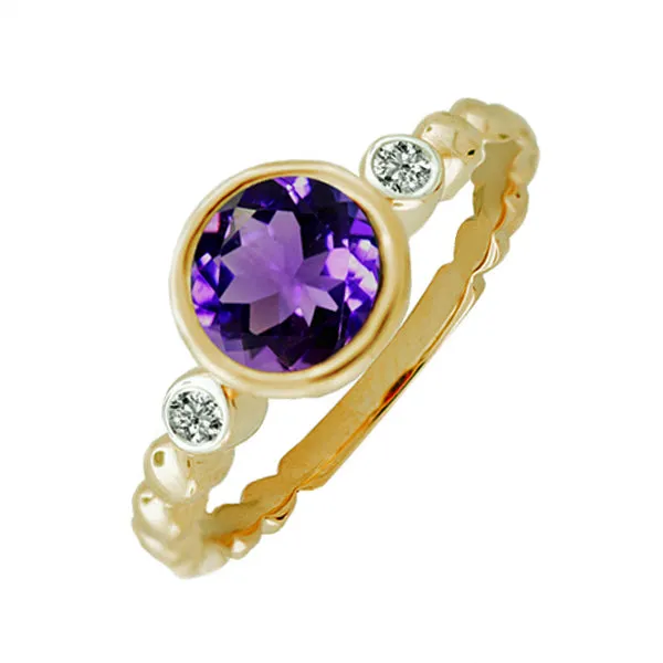 9ct Gold Amethyst & Diamond Ring