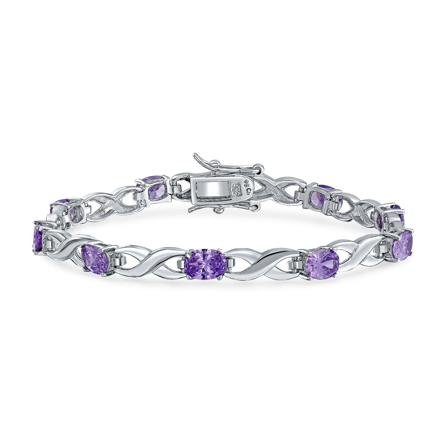 9CT Simulated Gemstone Opal Sapphire Amethyst Infinity Tennis Bracelet Silver