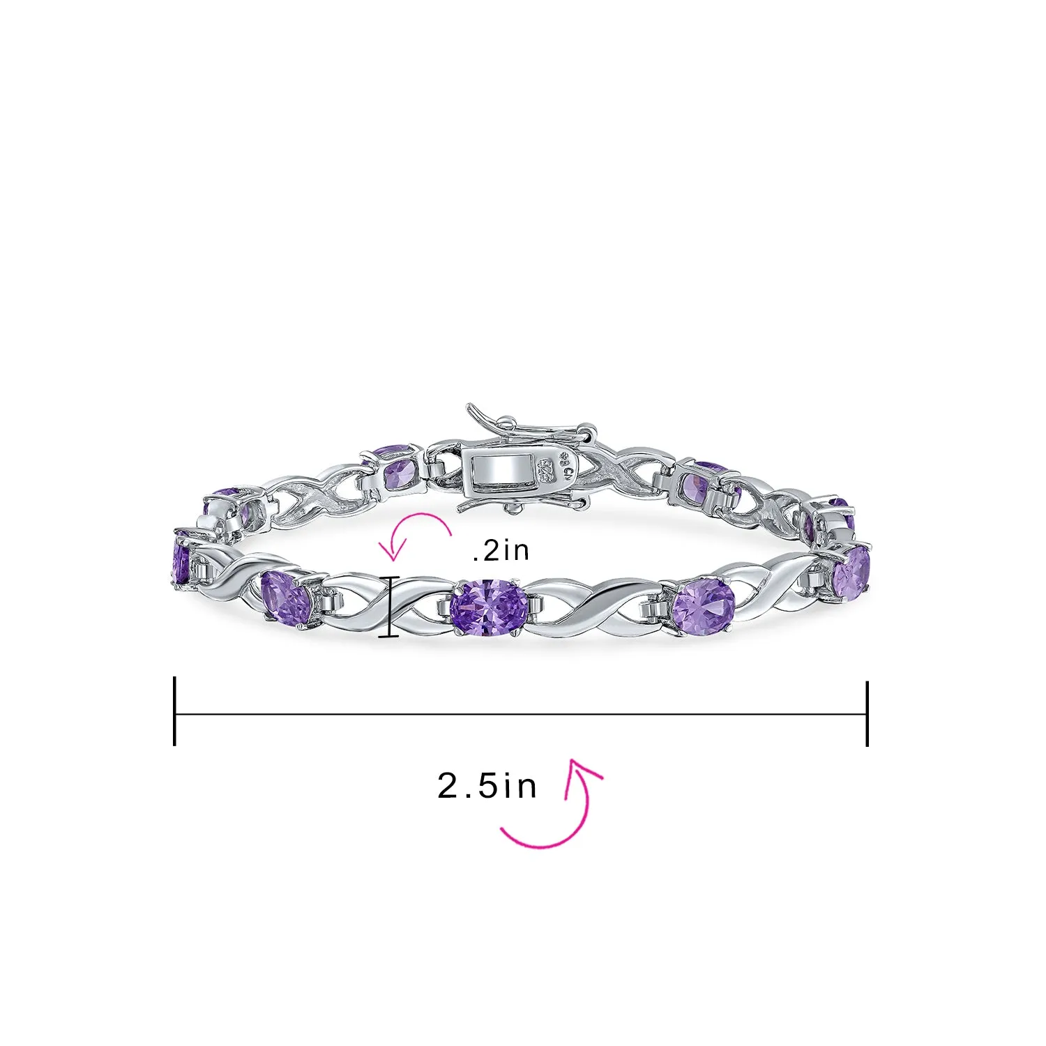 9CT Simulated Gemstone Opal Sapphire Amethyst Infinity Tennis Bracelet Silver