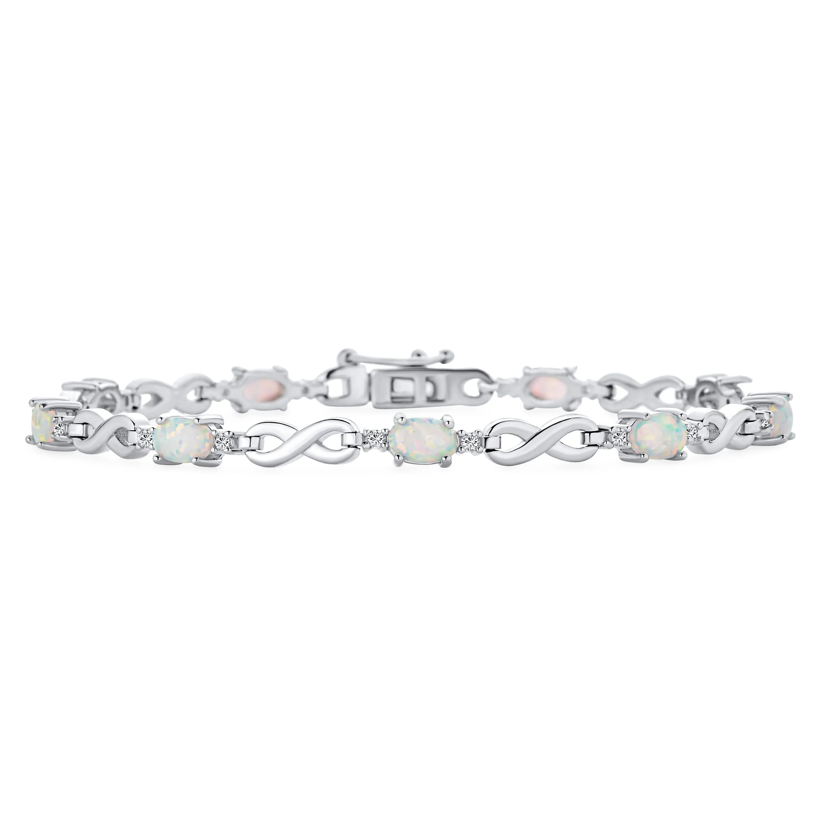 9CT Simulated Gemstone Opal Sapphire Amethyst Infinity Tennis Bracelet Silver