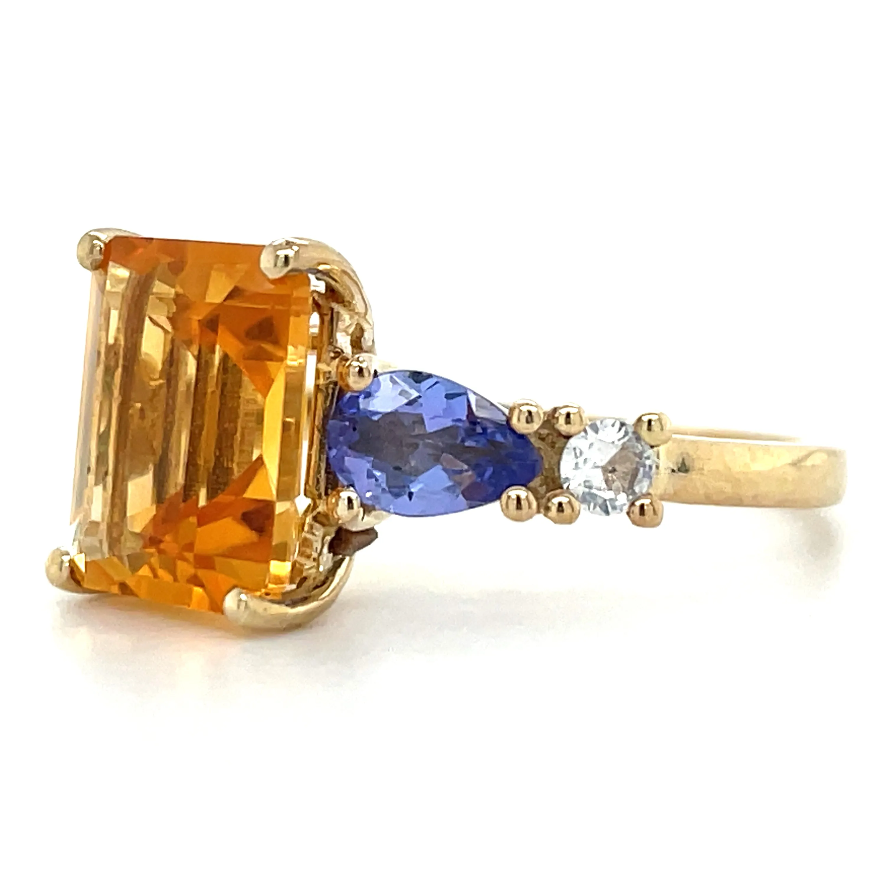 9ct Yellow Gold Earth Grown Citrine, Green Tourmaline, White Sapphire & Tanzanite Ring