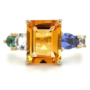 9ct Yellow Gold Earth Grown Citrine, Green Tourmaline, White Sapphire & Tanzanite Ring