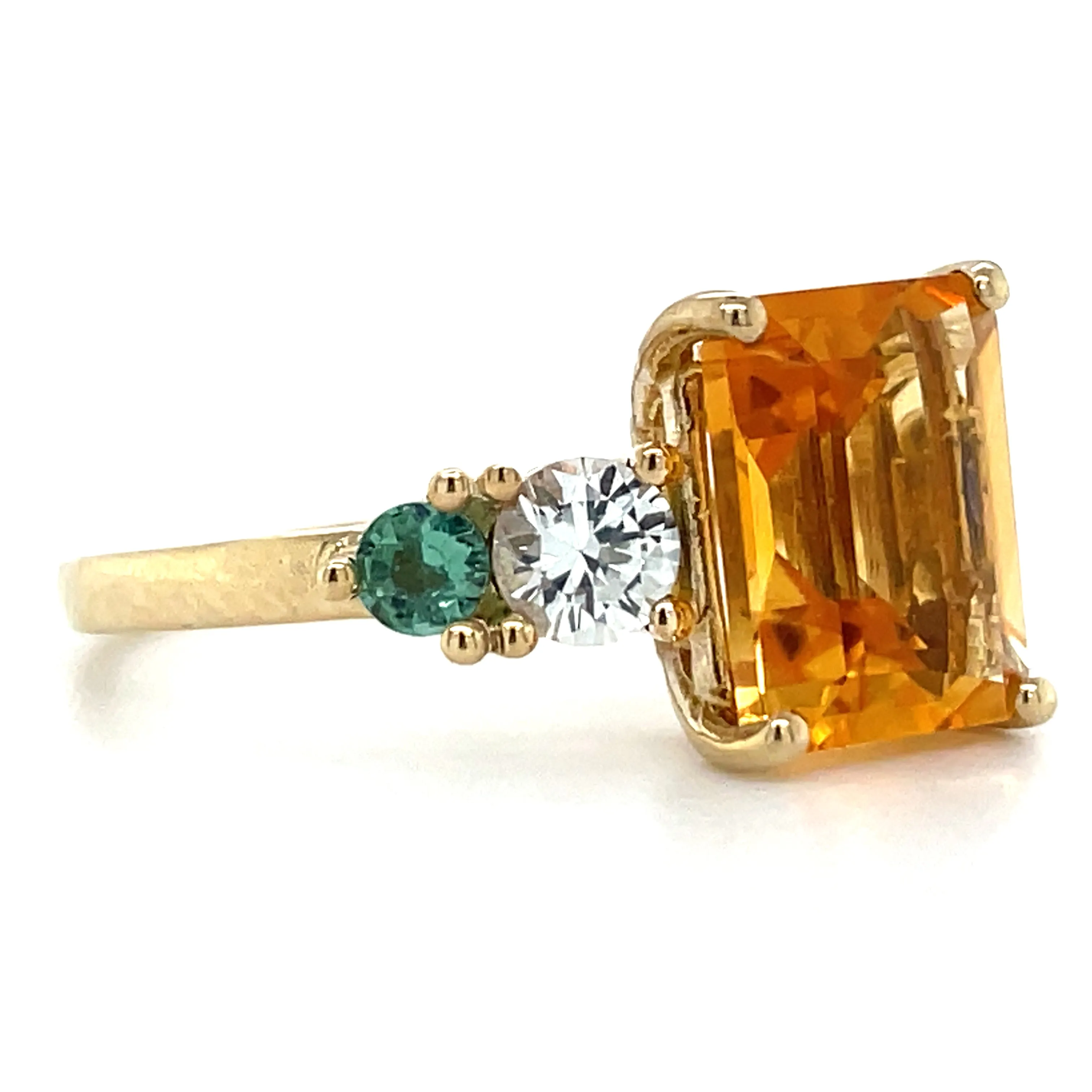 9ct Yellow Gold Earth Grown Citrine, Green Tourmaline, White Sapphire & Tanzanite Ring