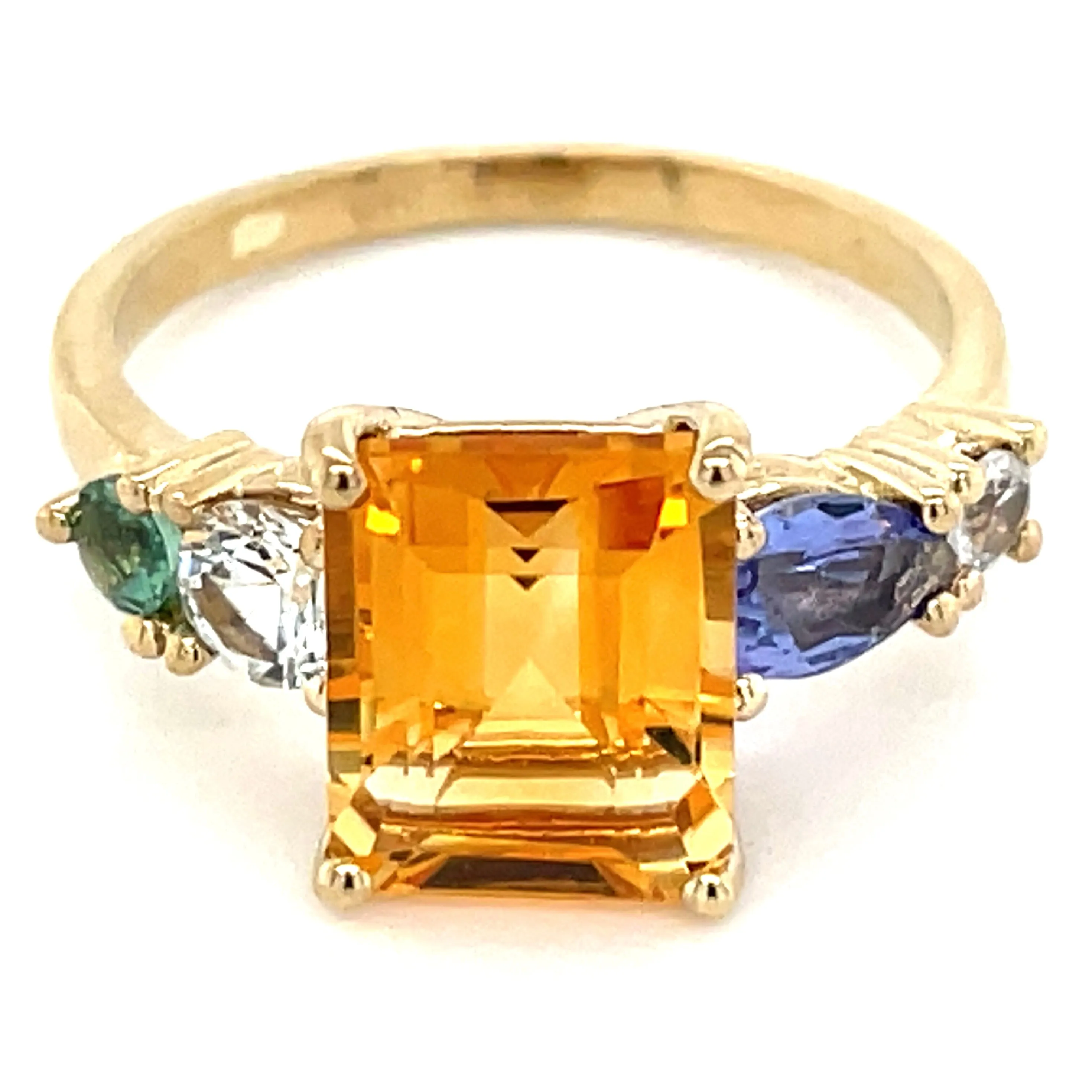 9ct Yellow Gold Earth Grown Citrine, Green Tourmaline, White Sapphire & Tanzanite Ring