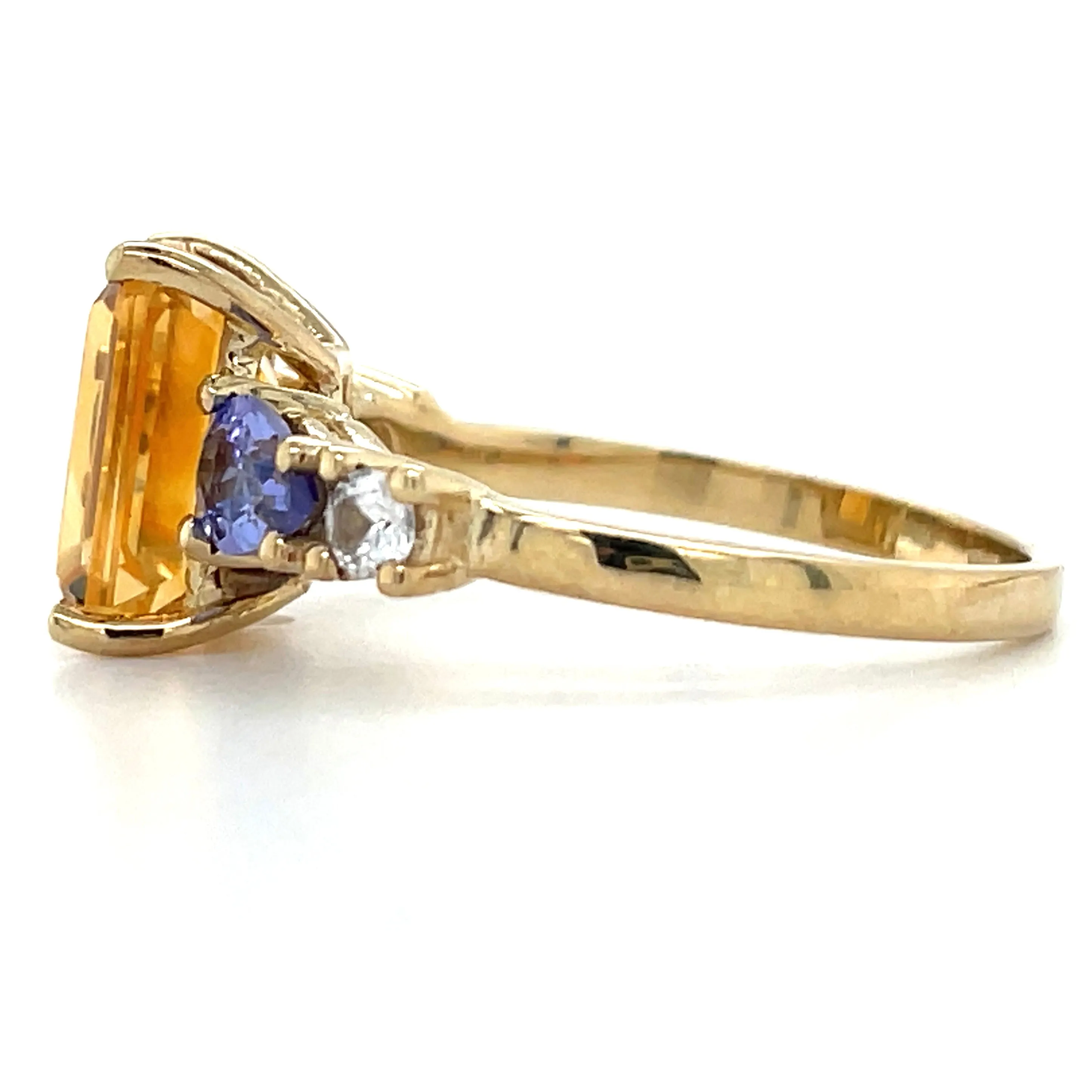 9ct Yellow Gold Earth Grown Citrine, Green Tourmaline, White Sapphire & Tanzanite Ring