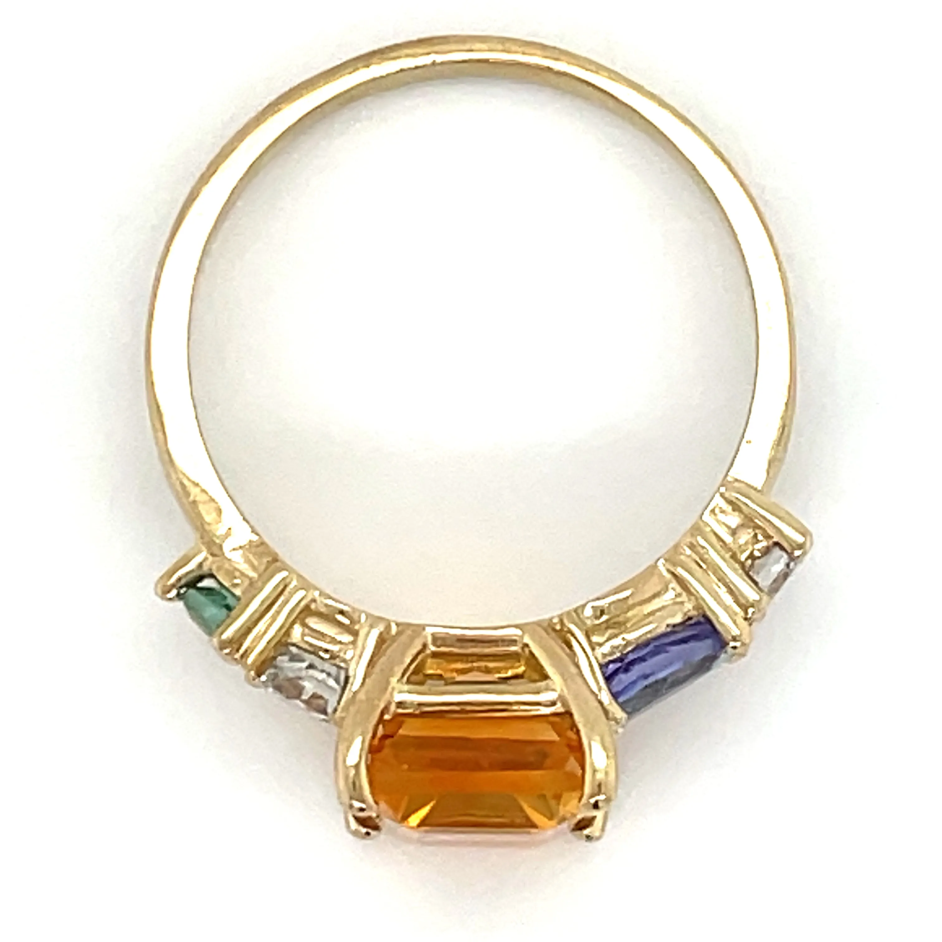 9ct Yellow Gold Earth Grown Citrine, Green Tourmaline, White Sapphire & Tanzanite Ring