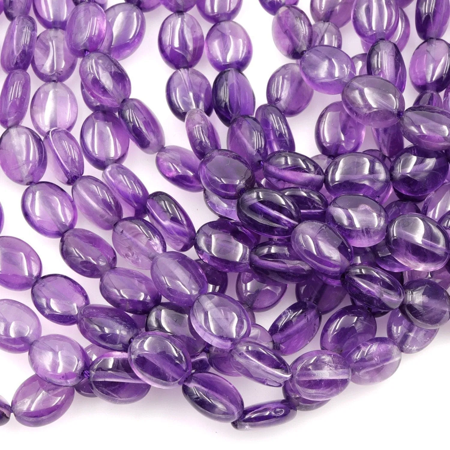 AA Natural Amethyst Oval Beads 10mm x 8mm Smooth Nugget Good For Earrings Genuine Real Rich Purple Amethyst Gemstone Beads 16" Strand