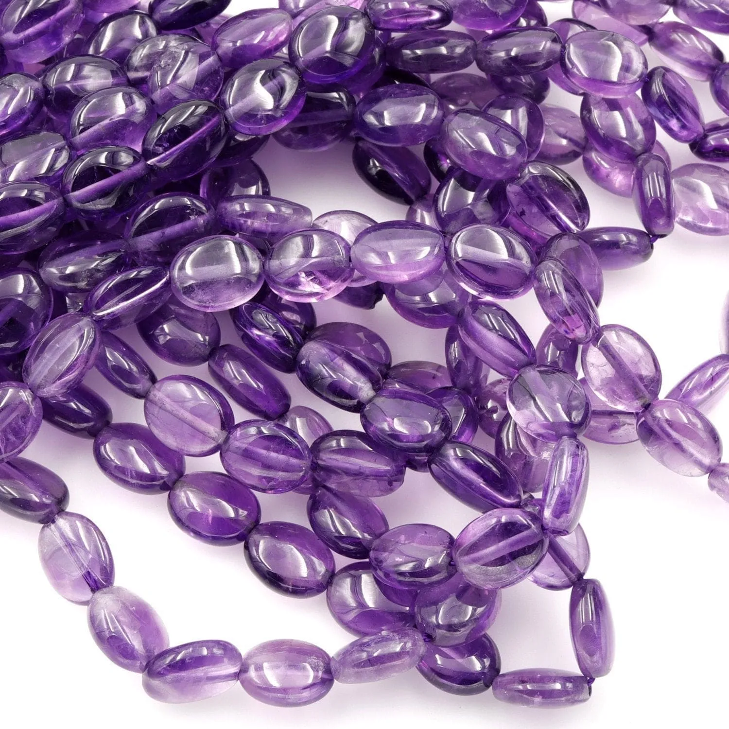 AA Natural Amethyst Oval Beads 10mm x 8mm Smooth Nugget Good For Earrings Genuine Real Rich Purple Amethyst Gemstone Beads 16" Strand