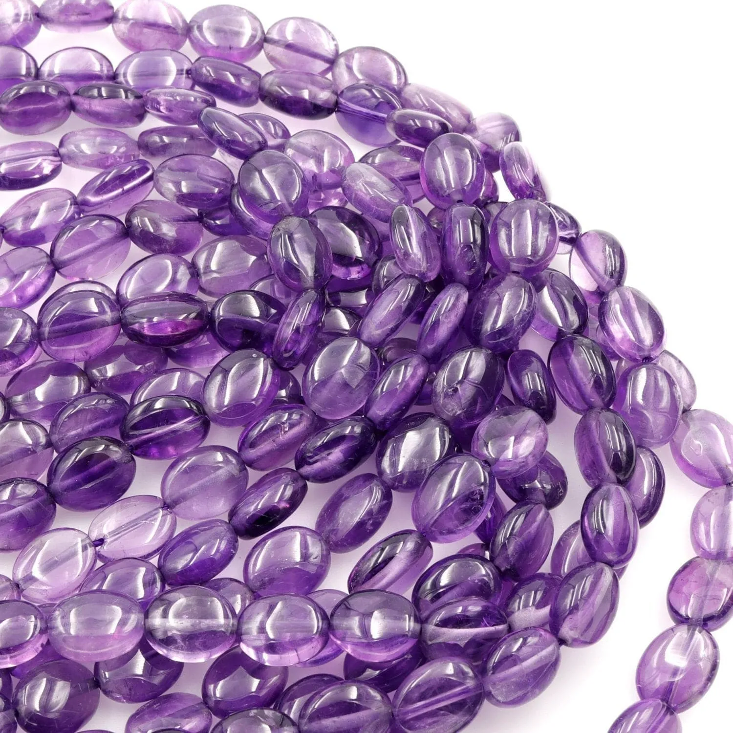 AA Natural Amethyst Oval Beads 10mm x 8mm Smooth Nugget Good For Earrings Genuine Real Rich Purple Amethyst Gemstone Beads 16" Strand