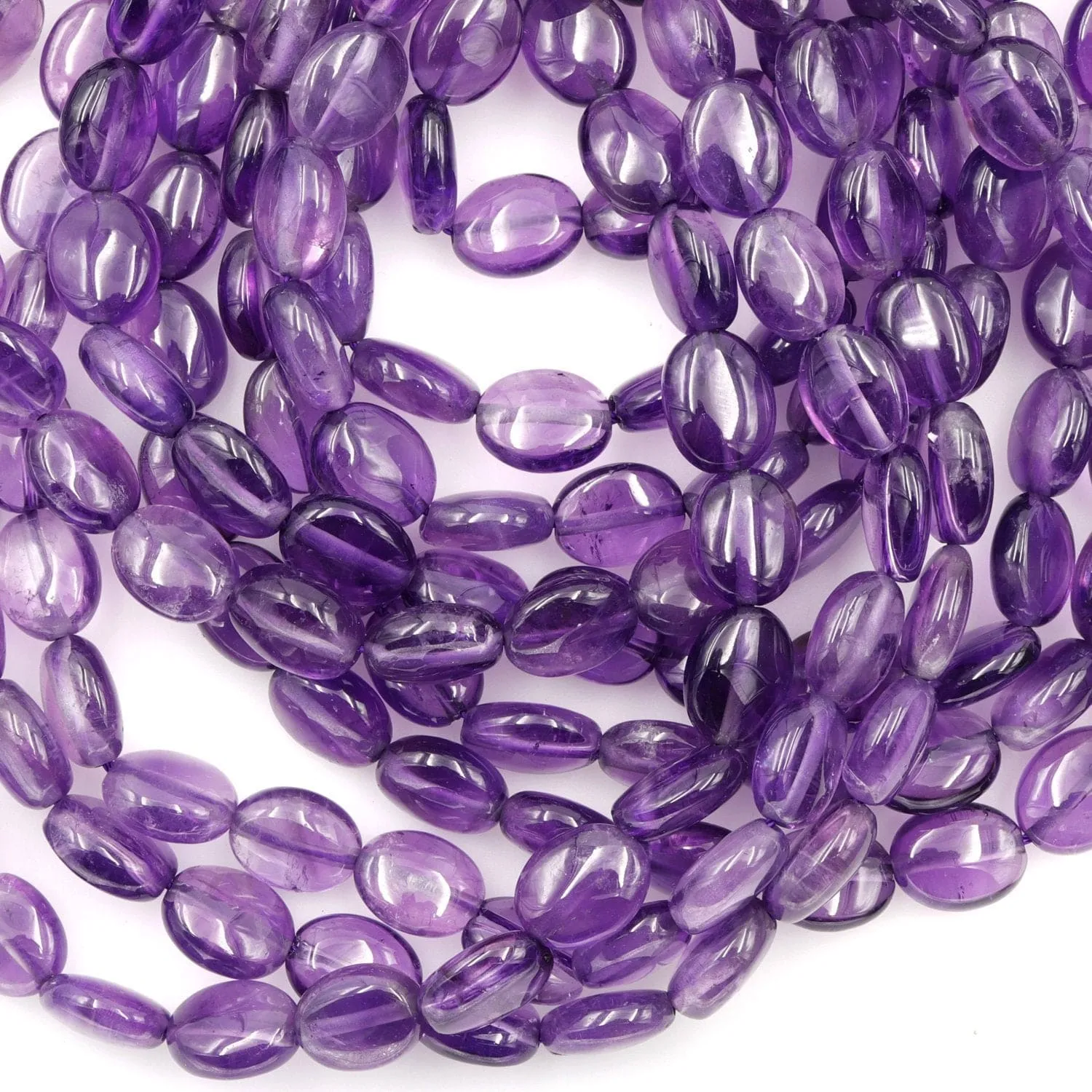 AA Natural Amethyst Oval Beads 10mm x 8mm Smooth Nugget Good For Earrings Genuine Real Rich Purple Amethyst Gemstone Beads 16" Strand