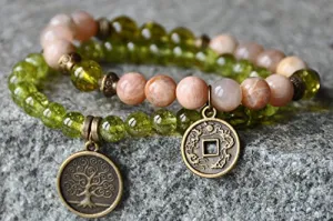 Abundance,Money Bracelet,Sunstone, Peridot,Lucky Mala Gemstone Bracelet,Chakra Bracelet,Healing Meditation,Buddha Yoga Mala