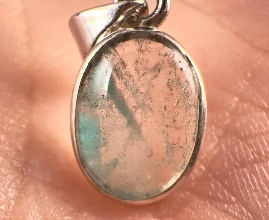 AJOITE in Quartz Crystal Pendant - Sterling Silver, Oval Cabochon - Fine Jewelry, Healing Crystals and Stones, 54051